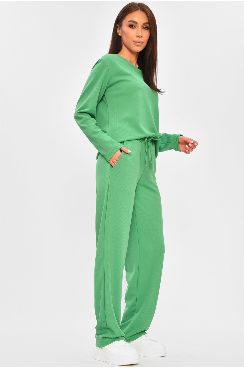 Костюм женский однотонный в рубчик зеленого цвета 207285