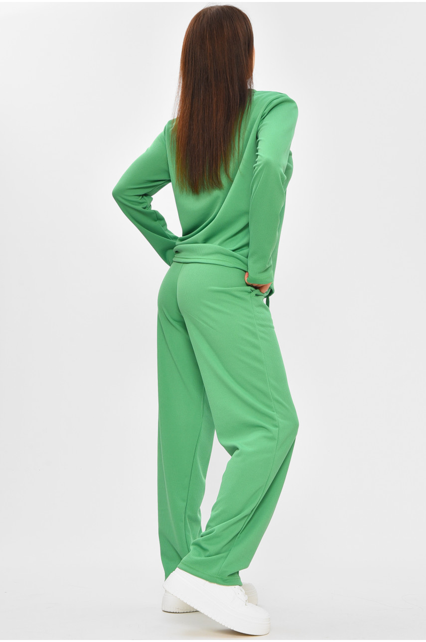 Костюм женский однотонный в рубчик зеленого цвета 207285