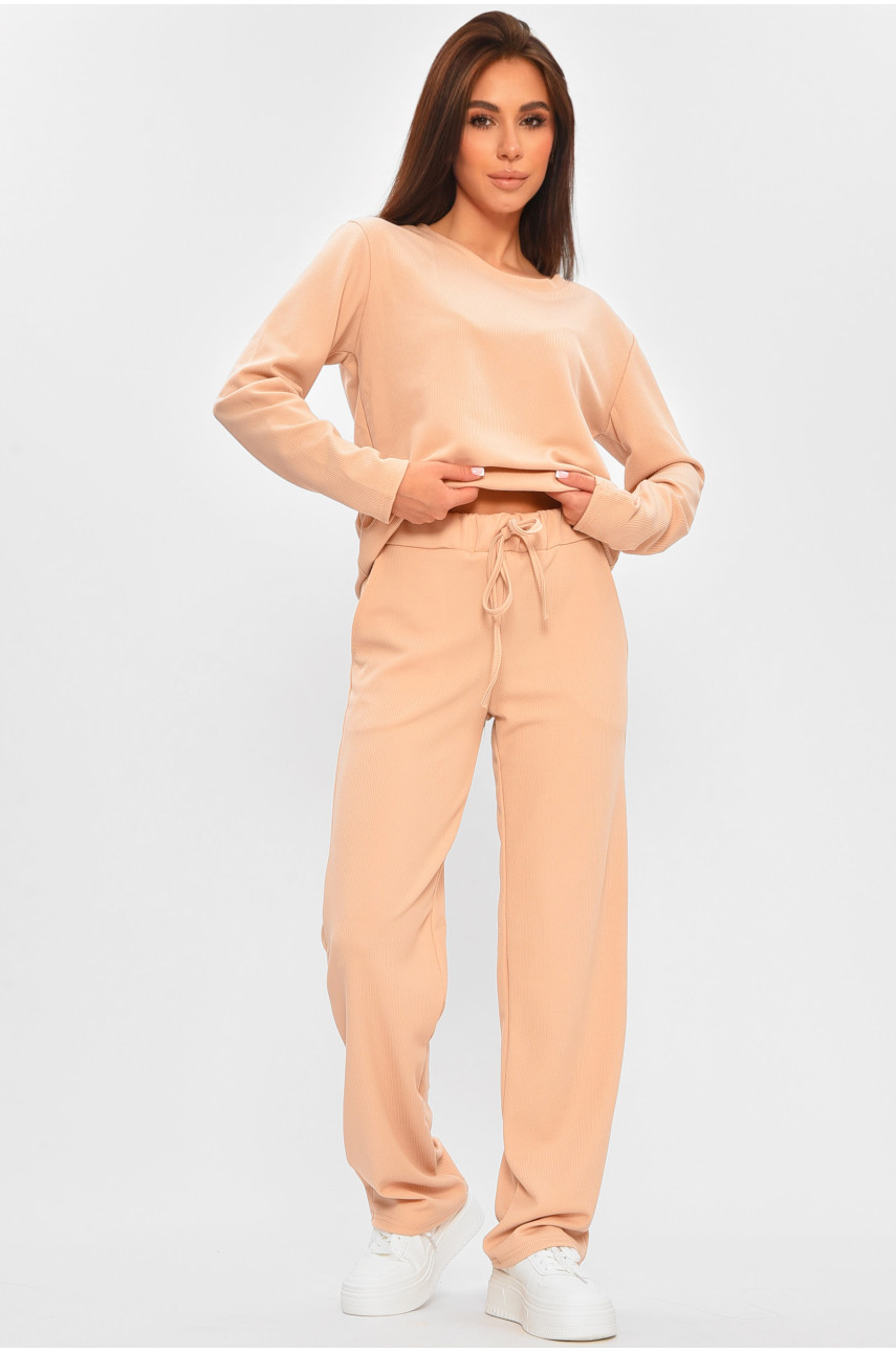 Костюм женский однотонный в рубчик бежевого цвета 207286