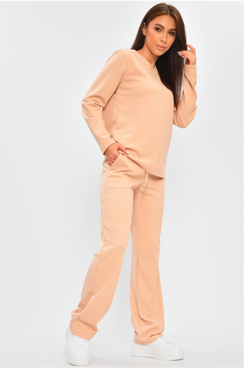 Костюм женский однотонный в рубчик бежевого цвета 207286