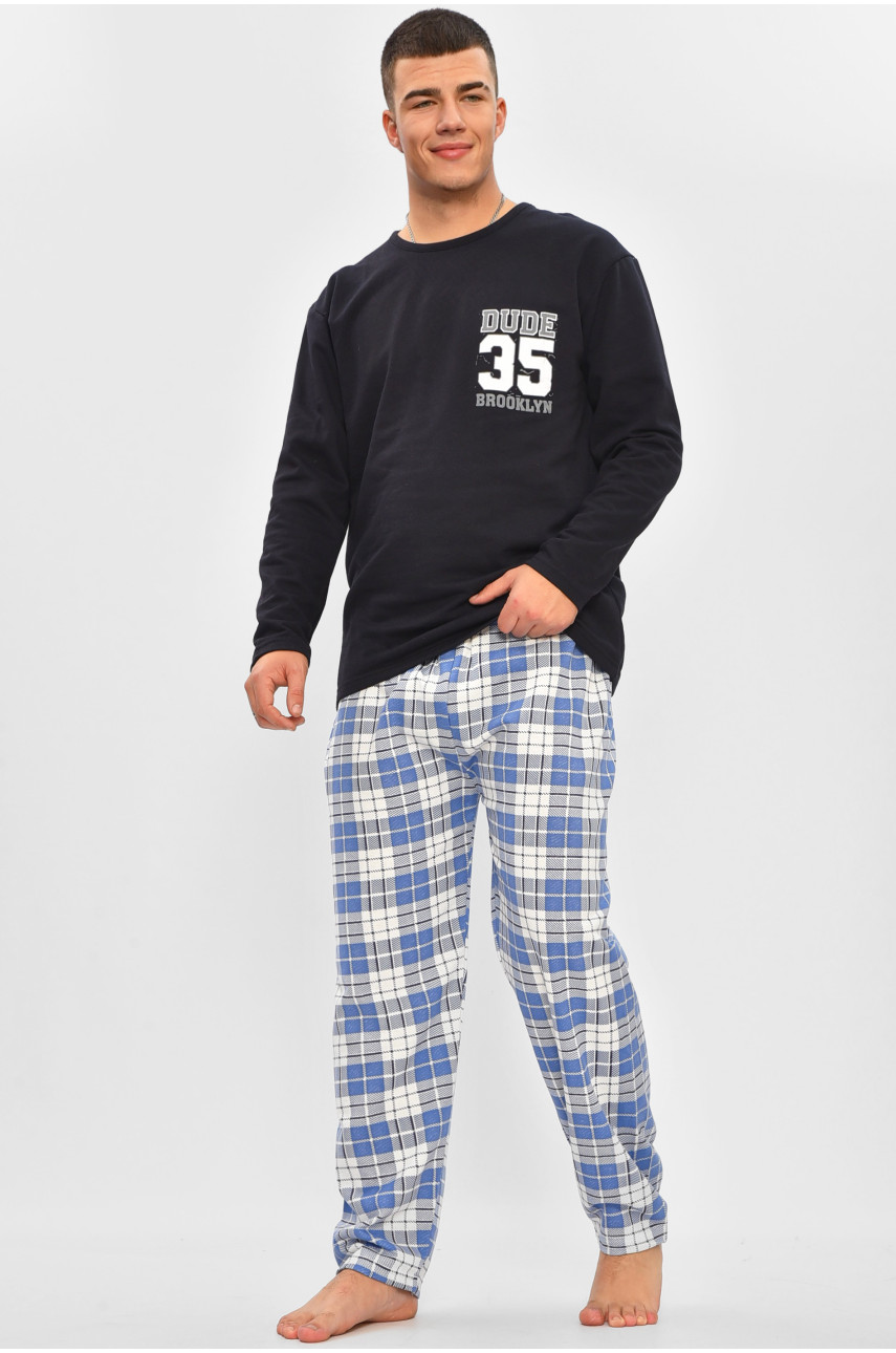 Пижама мужская на флисе тёмно-синего цвета с принтом 15538 207302