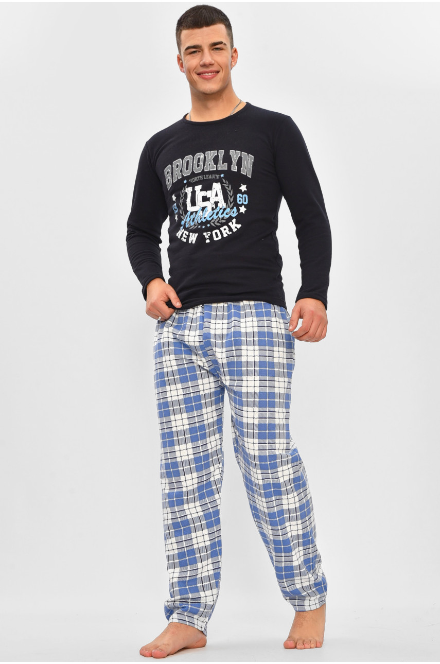 Пижама мужская на флисе тёмно-синего цвета с принтом 15539 207304