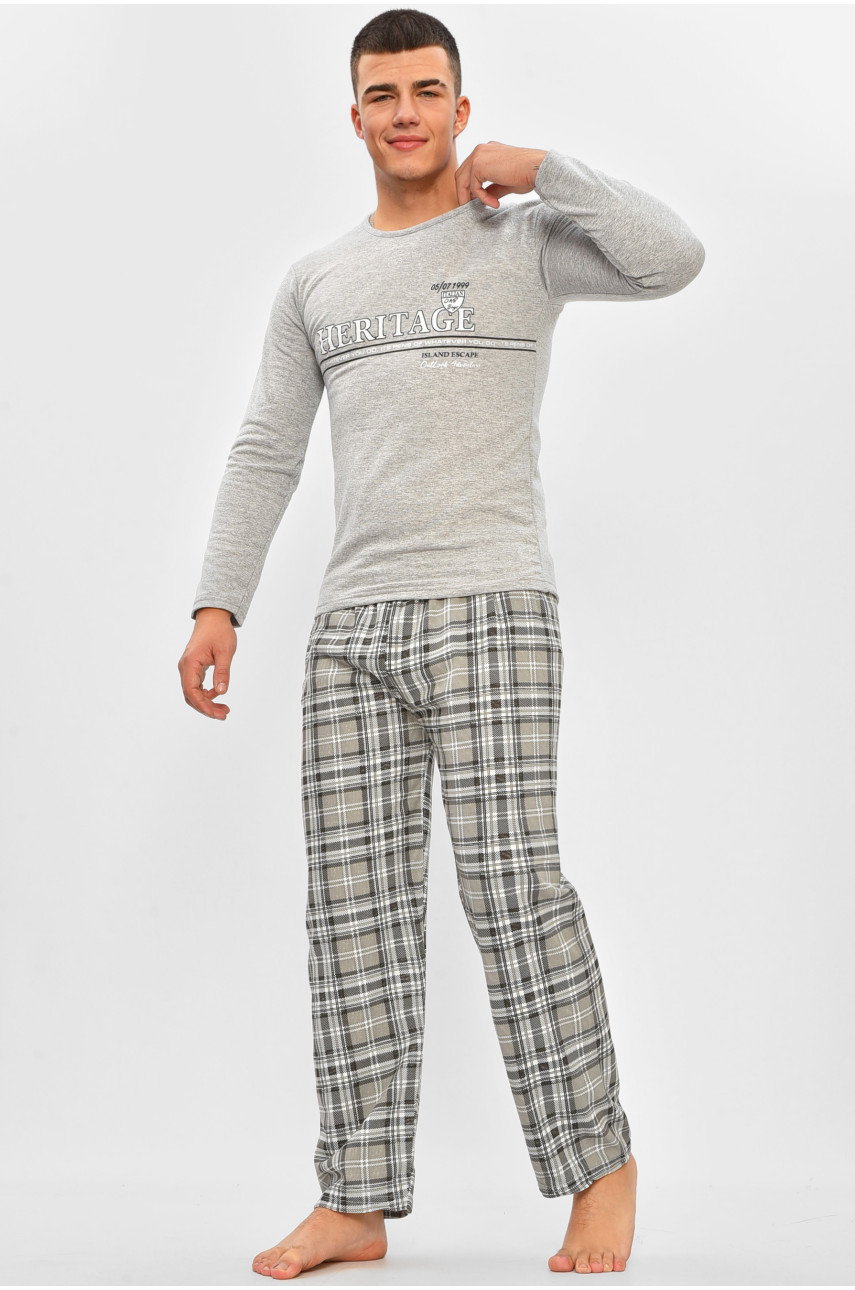 Пижама мужская на флисе серого цвета с принтом 15536 207305