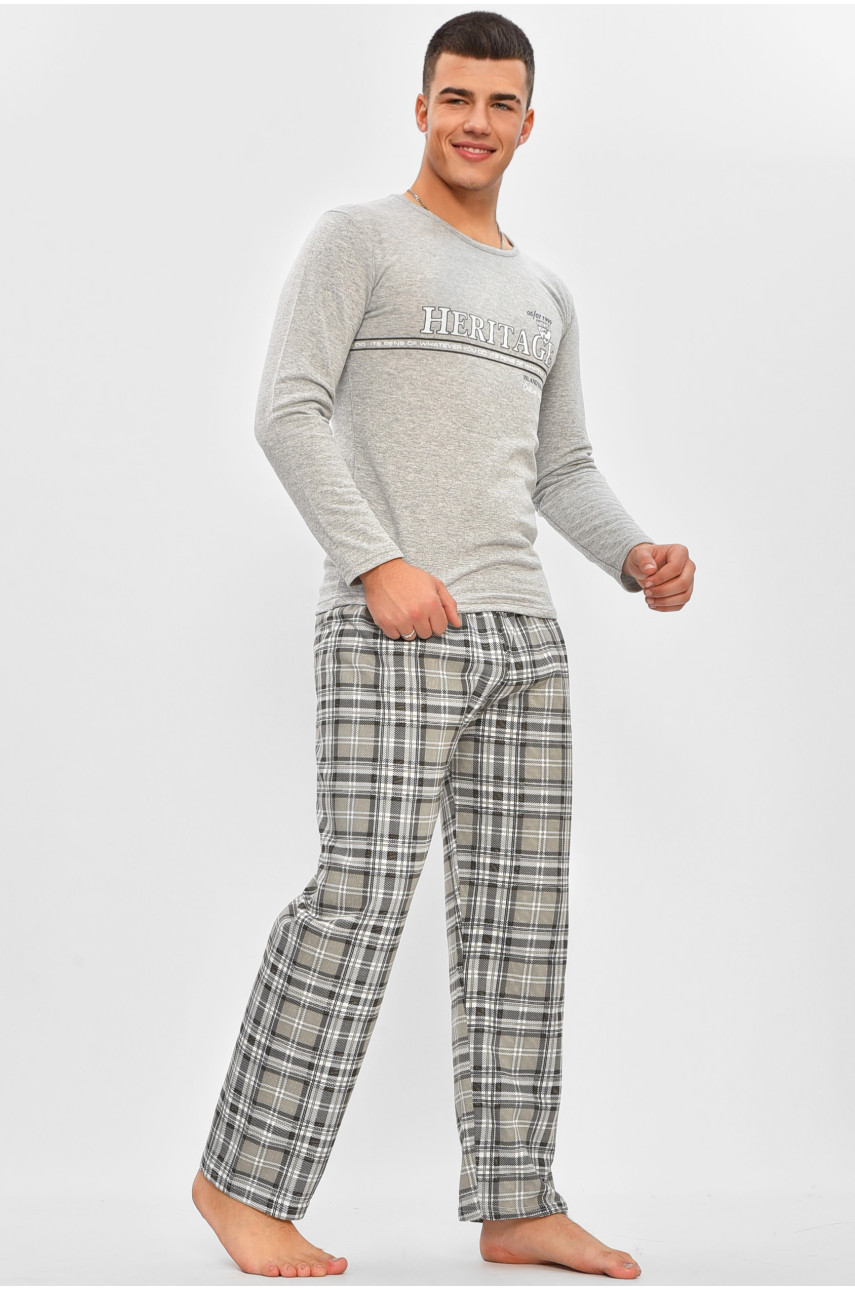 Пижама мужская на флисе серого цвета с принтом 15536 207305