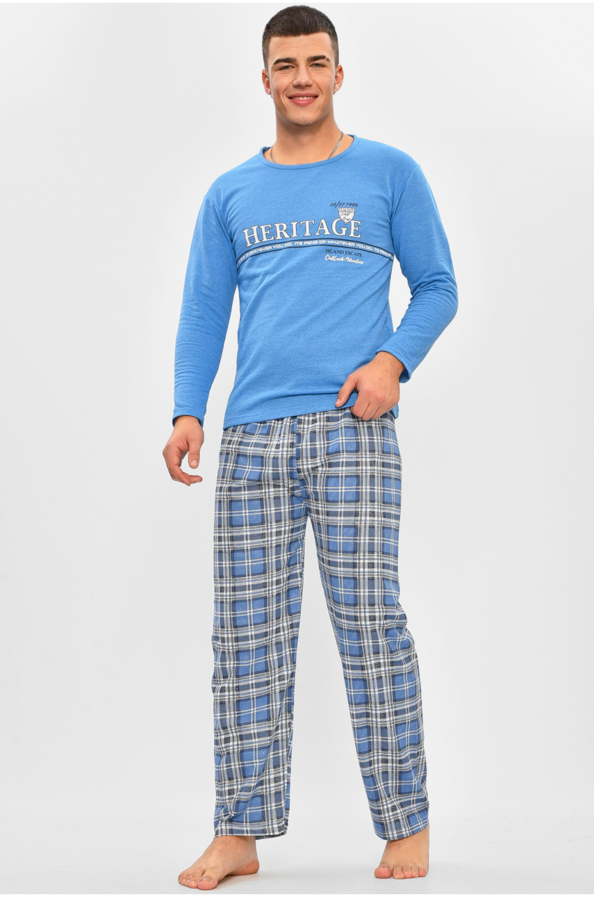 Пижама мужская на флисе синего цвета с принтом 15536 207307