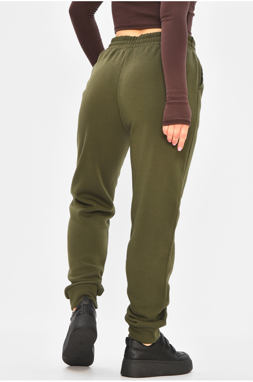 Спортивные штаны женские на флисе тёмно-зеленого цвета 9101-2 207310 Спортивные штаны женские на флисе тёмно-зеленого цвета 9101-2 207310