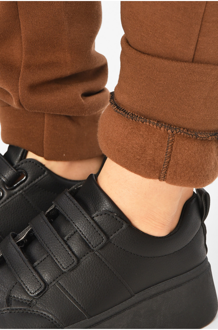 Спортивные штаны женские на флисе тёмно-коричневого цвета 9101-2 207313 Спортивные штаны женские на флисе тёмно-коричневого цвета 9101-2 207313