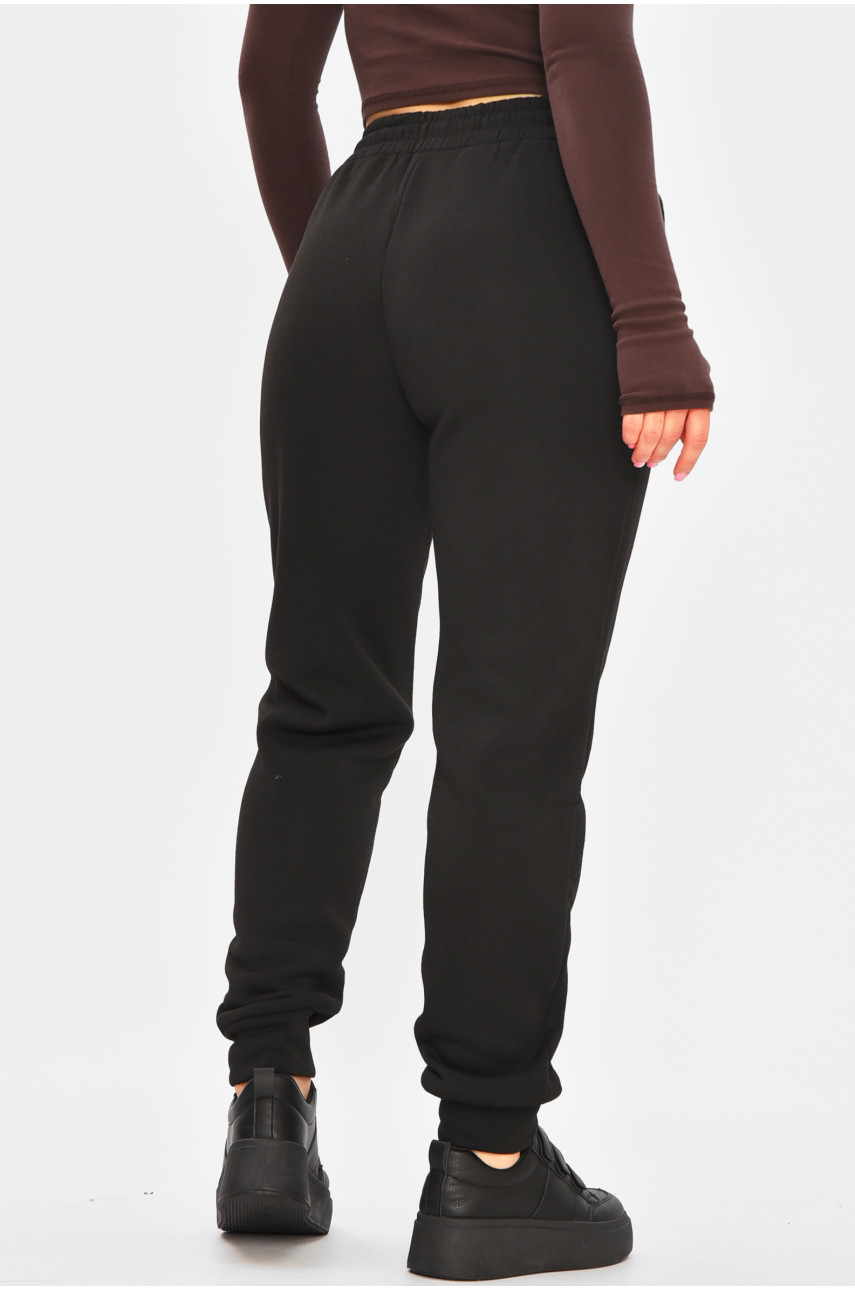 Спортивные штаны женские на флисе черного цвета 9101-2 207315 Спортивные штаны женские на флисе черного цвета 9101-2 207315
