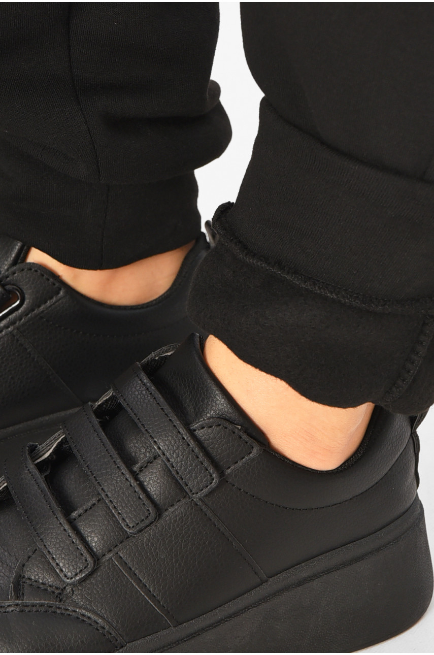 Спортивные штаны женские на флисе черного цвета 9101-2 207315 Спортивные штаны женские на флисе черного цвета 9101-2 207315