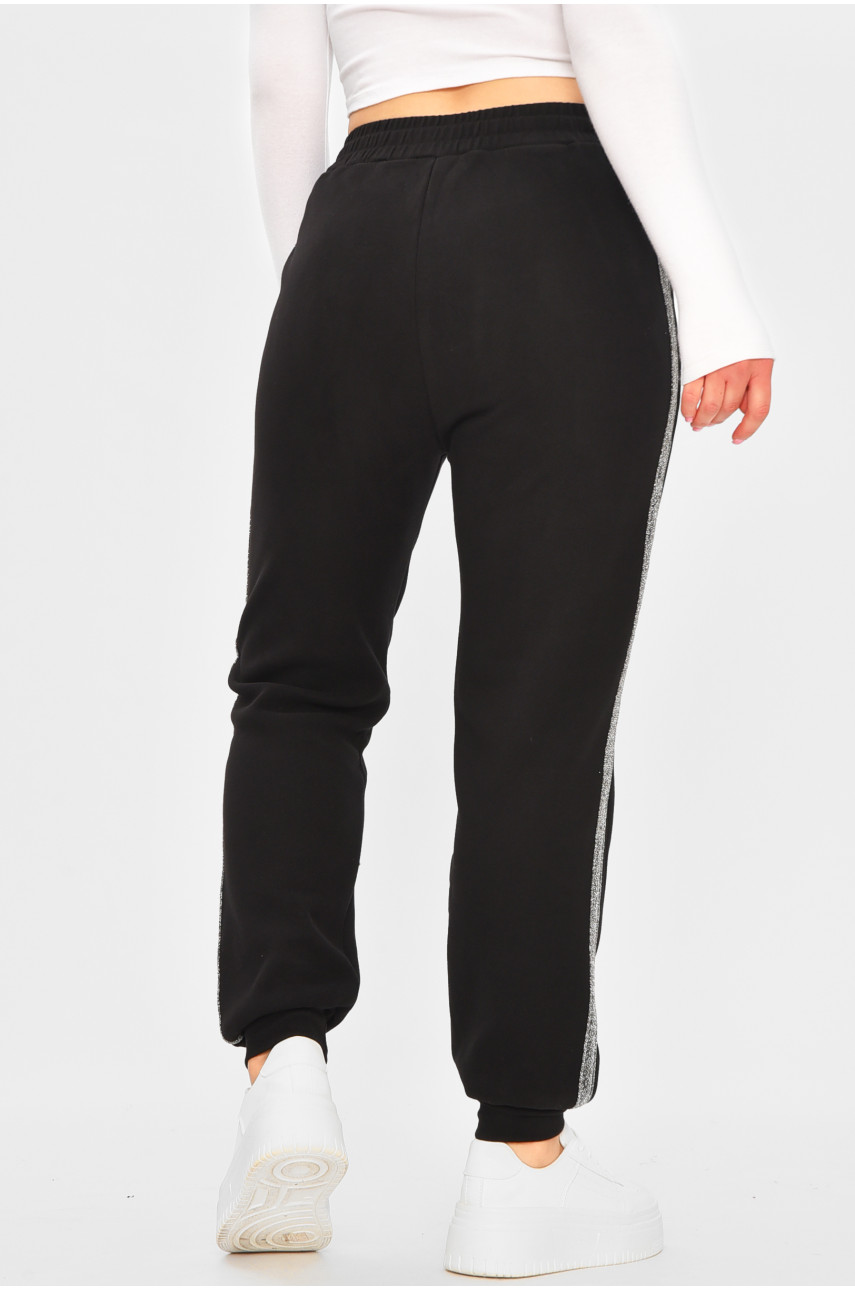 Спортивные штаны женские на искусственном меху черного цвета K1126 207317 Спортивные штаны женские на искусственном меху черного цвета K1126 207317