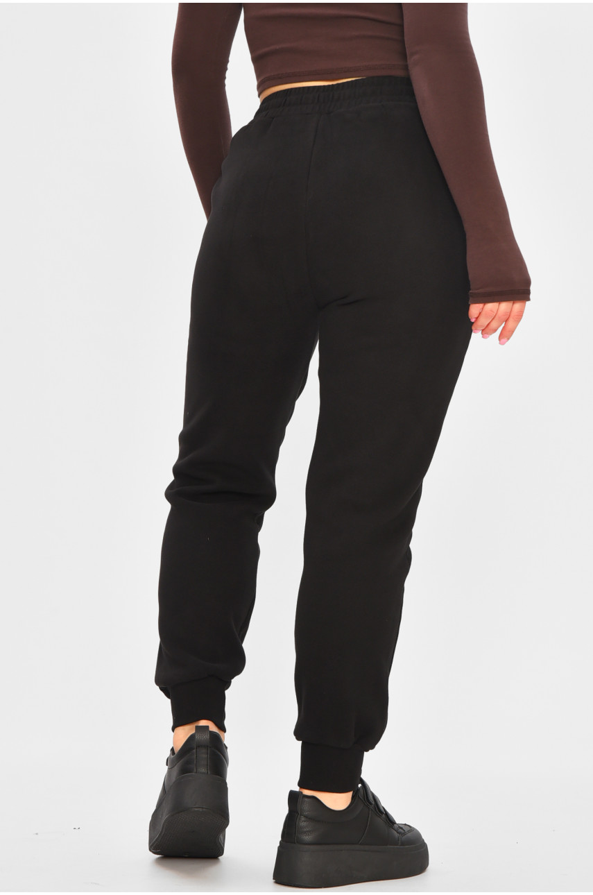 Спортивные штаны женские на искусственном меху черного цвета K1125 207318 Спортивные штаны женские на искусственном меху черного цвета K1125 207318