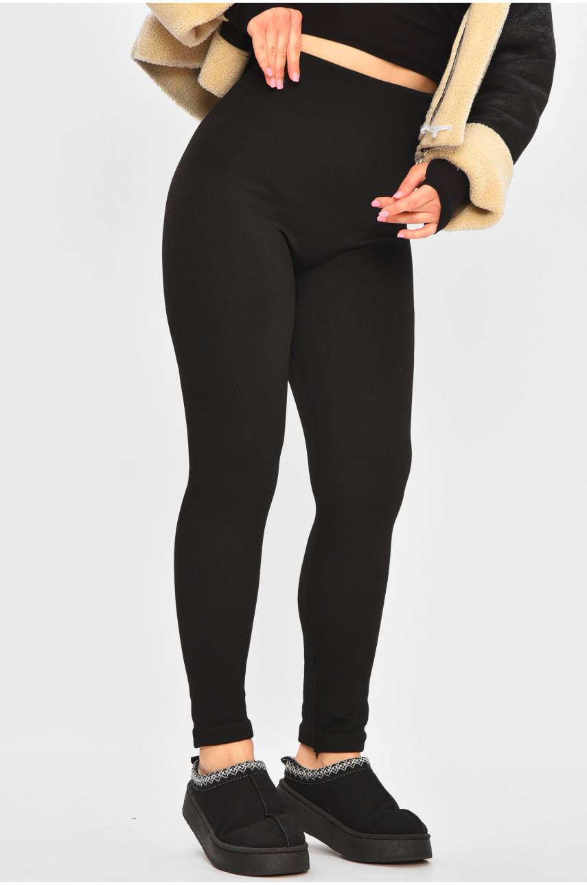 Лосины женские на искусственном меху черного цвета А105 207356