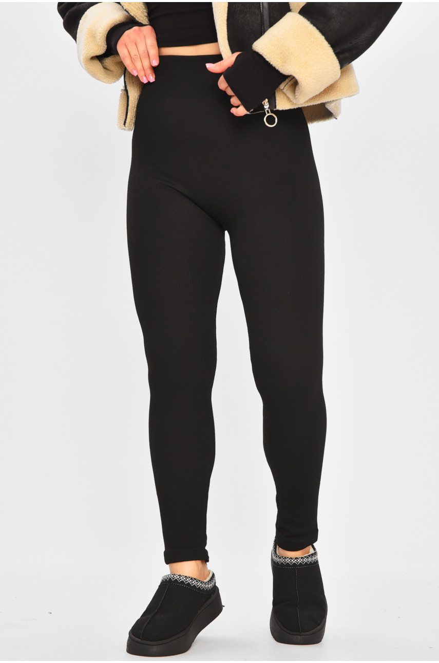 Лосины женские на искусственном меху черного цвета А105 207356