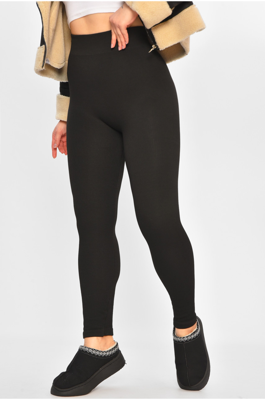 Лосины женские на искусственном меху черного цвета в рубчик C05-1 207358