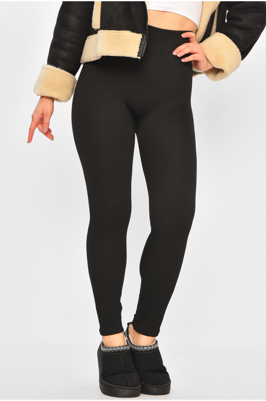 Лосины женские на искусственном меху черного цвета в рубчик C05-1 207358