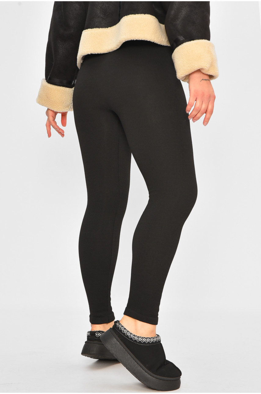 Лосины женские на искусственном меху черного цвета в рубчик C05-1 207358