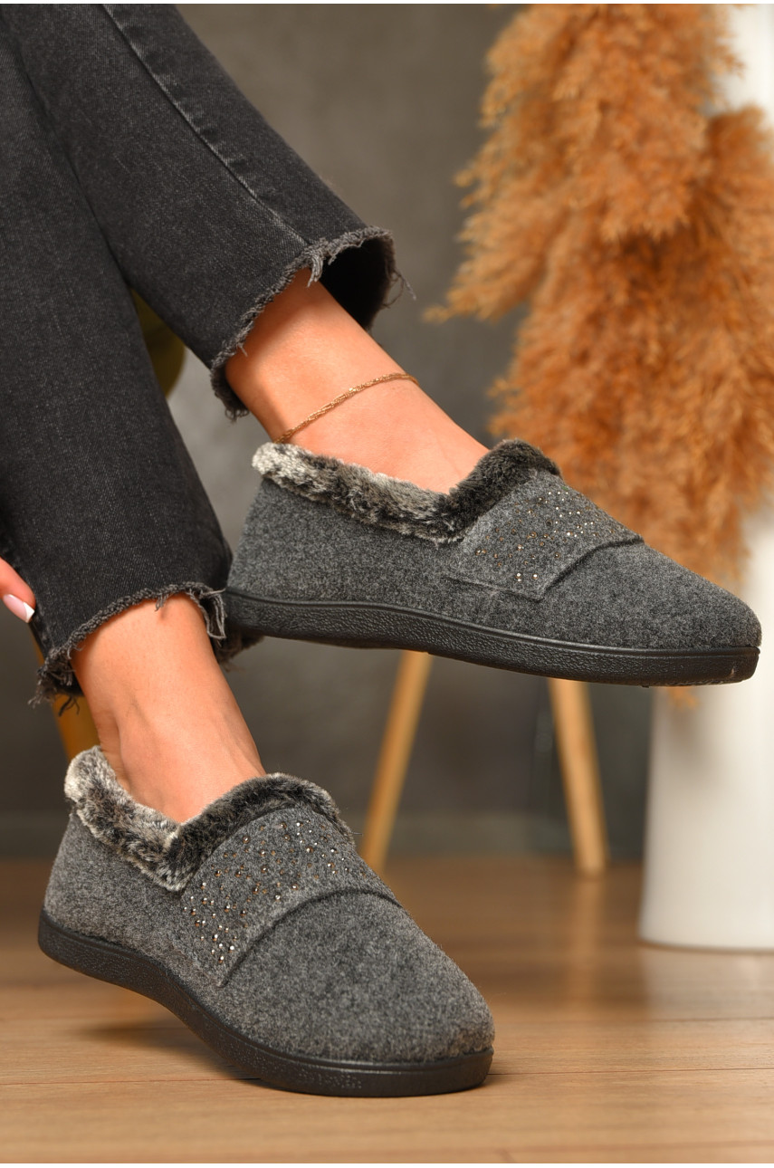 Капці жіночі на хутрі сірого кольору з візерунком 2210 207403