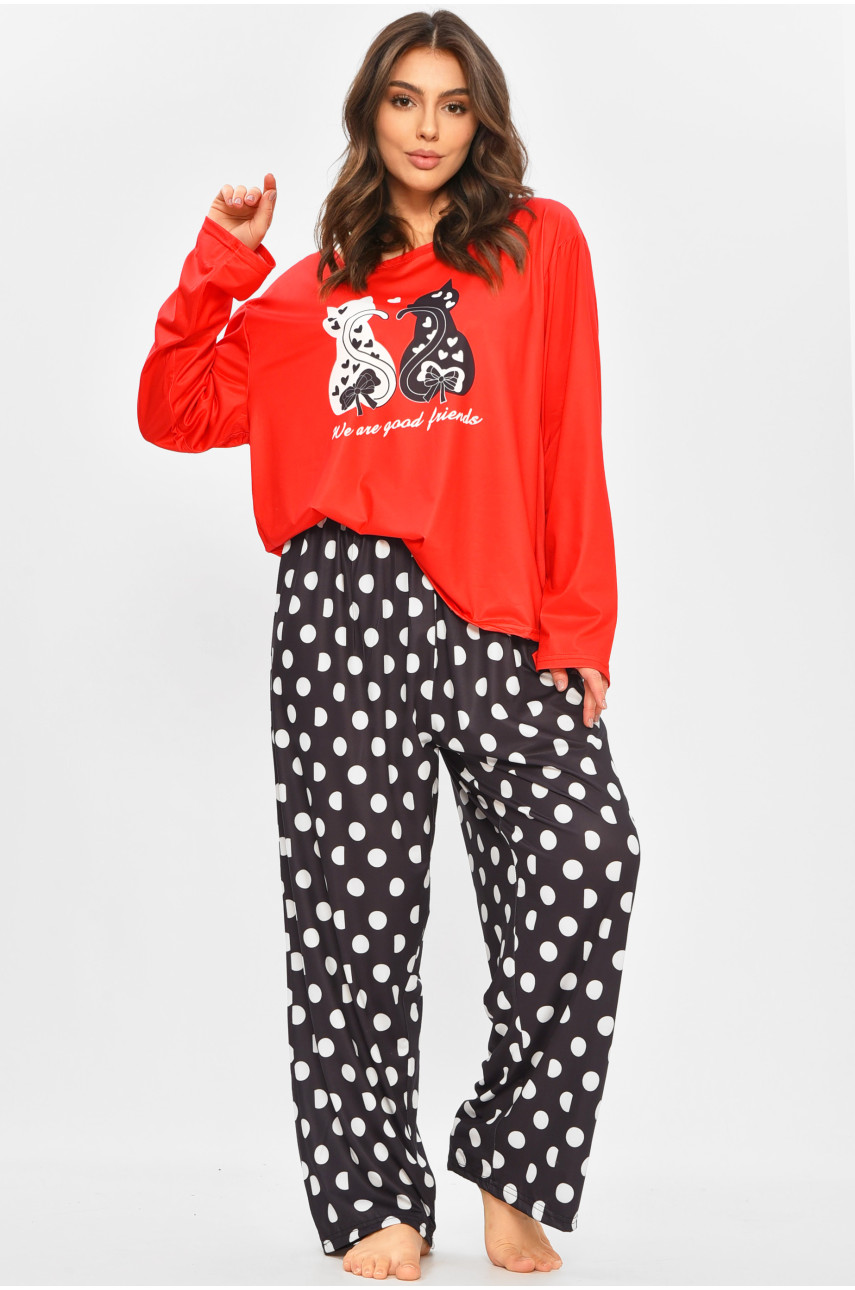 Піжама жіноча напівбатальна червоного кольору з принтом 500045 207406