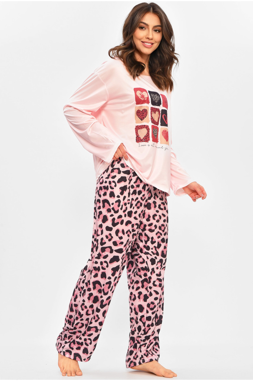 Піжама жіноча напівбатальна рожевого кольору з принтом 500051 207409