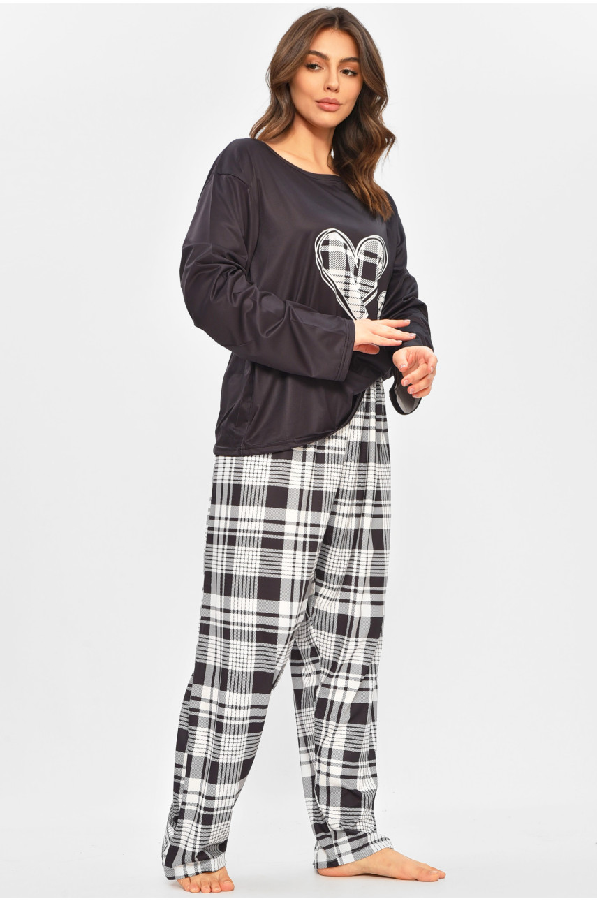 Піжама жіноча напівбатальна чорного кольору з принтом 500050 207410