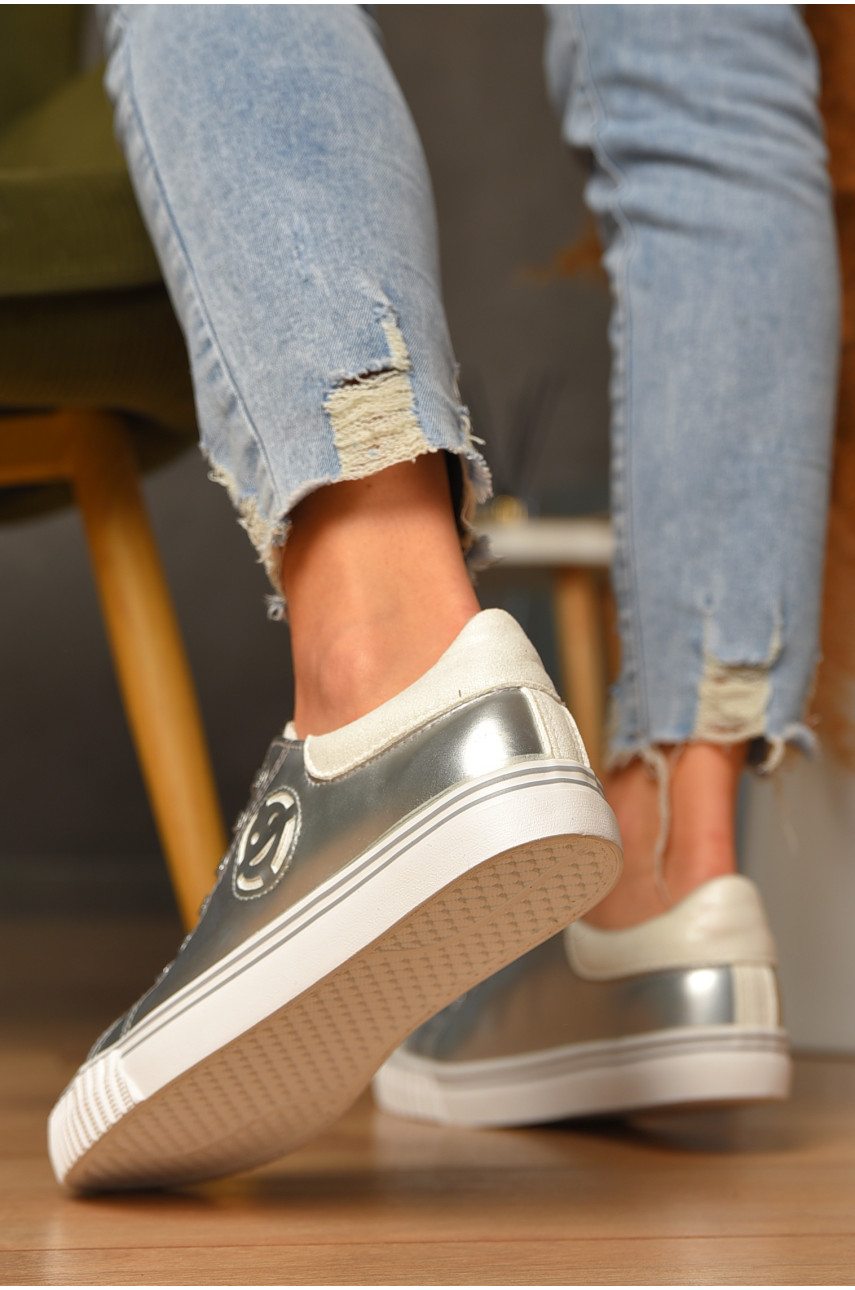 Кеди жіночі сріблястого кольору на шнурівці вк-6011 207442