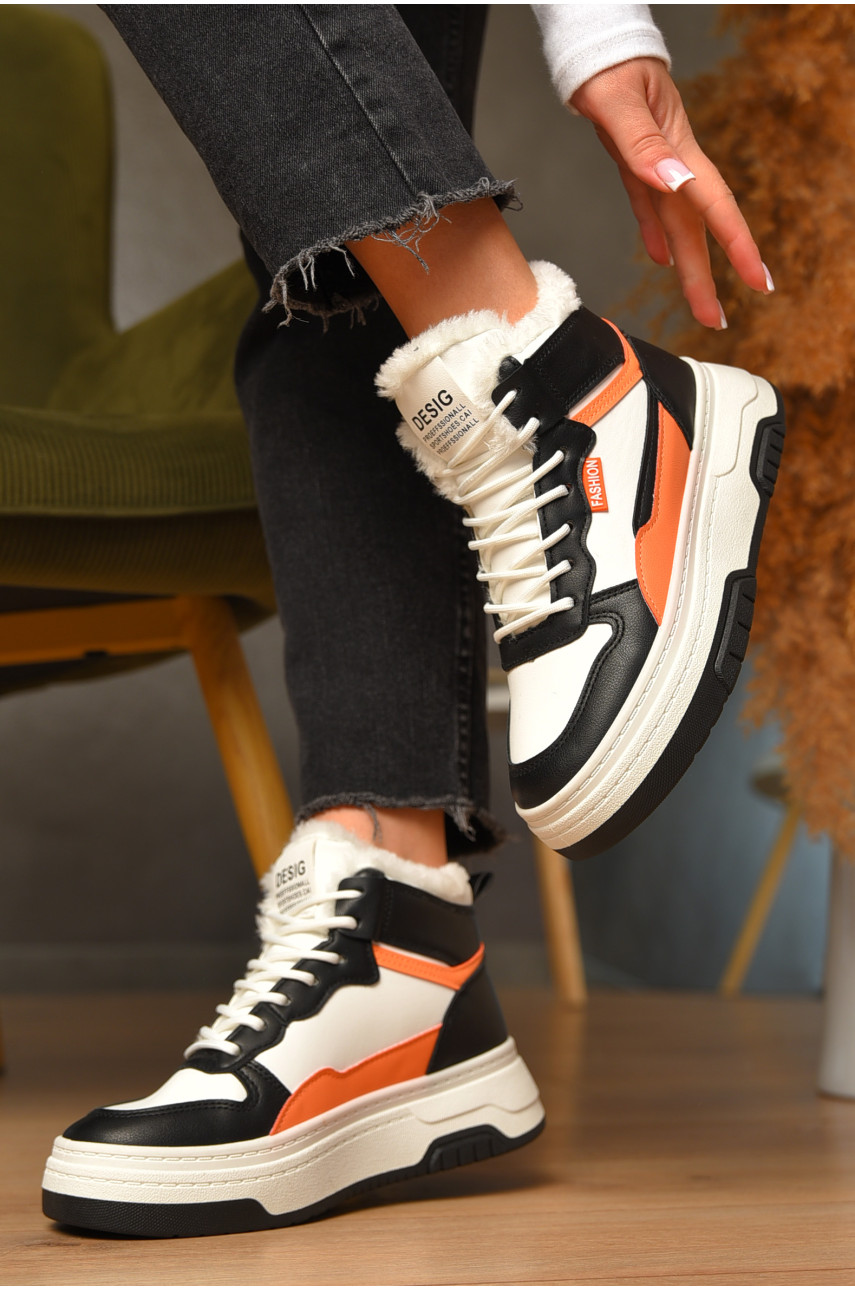 Ботинки женские зимние черно-белого цвета 2024-3-3 207445