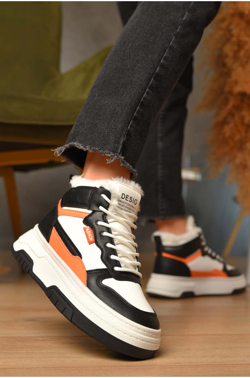 Ботинки женские зимние черно-белого цвета 2024-3-3 207445