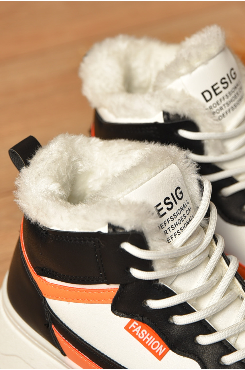 Ботинки женские зимние черно-белого цвета 2024-3-3 207445