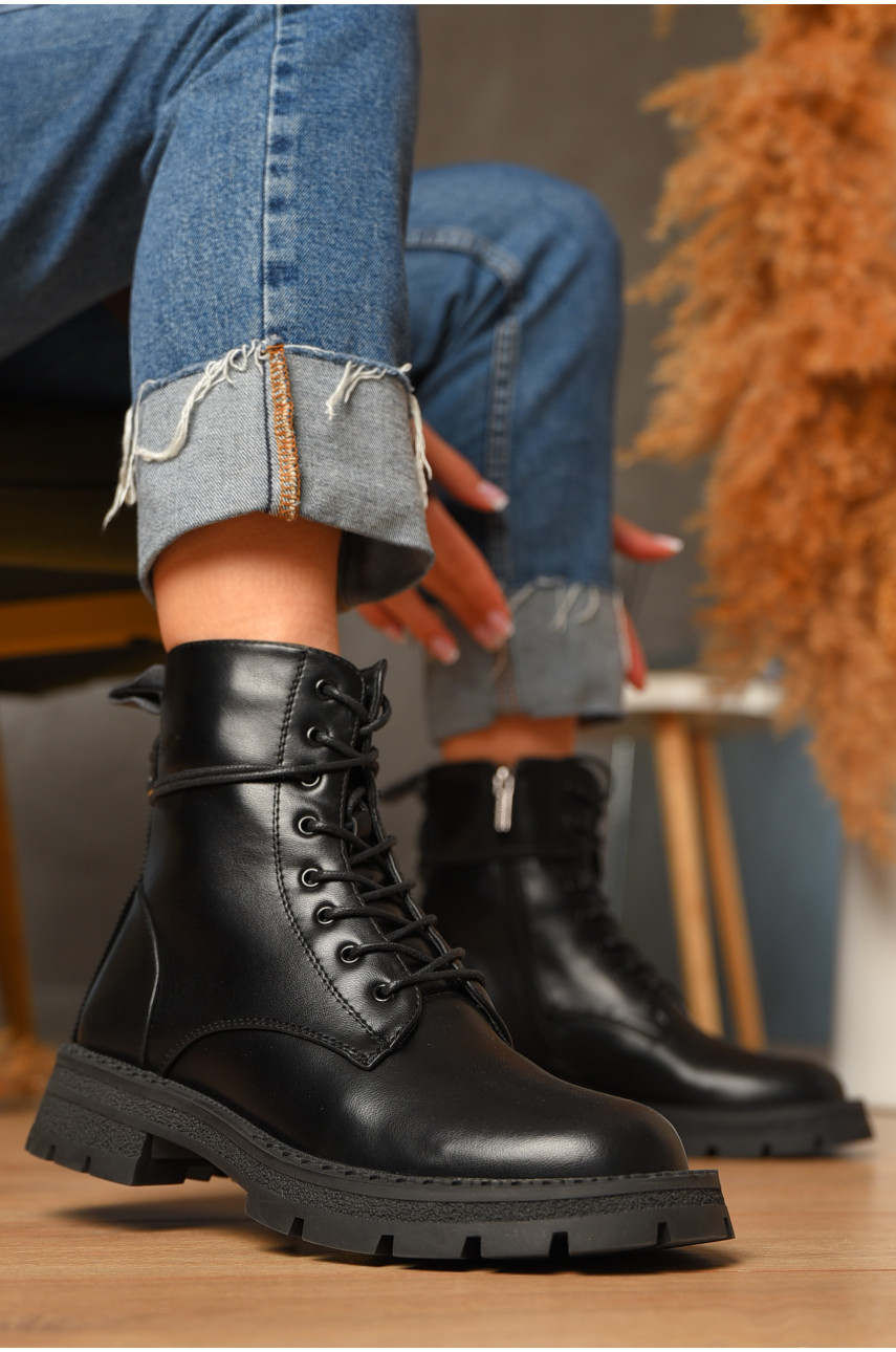 Ботинки женские демисезонные черного цвета на флисе 252 207464