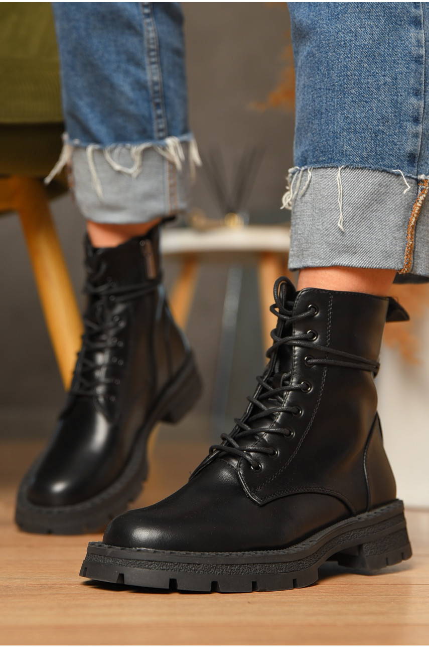 Ботинки женские демисезонные черного цвета на флисе 252 207464