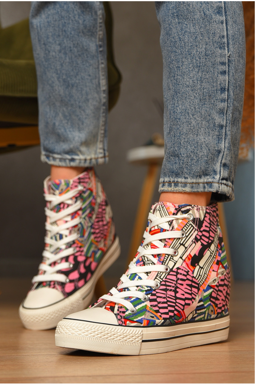 Кеди-снікерси жіночі рожевого кольору на шнурівці текстиль 15290-6 207474