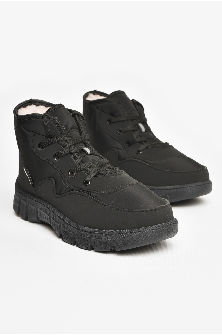Ботинки подростковые зима черного цвета на шнуровке 207495