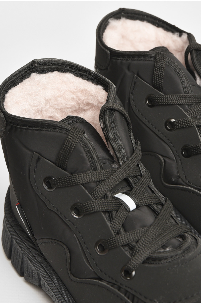 Ботинки подростковые зима черного цвета на шнуровке 207495