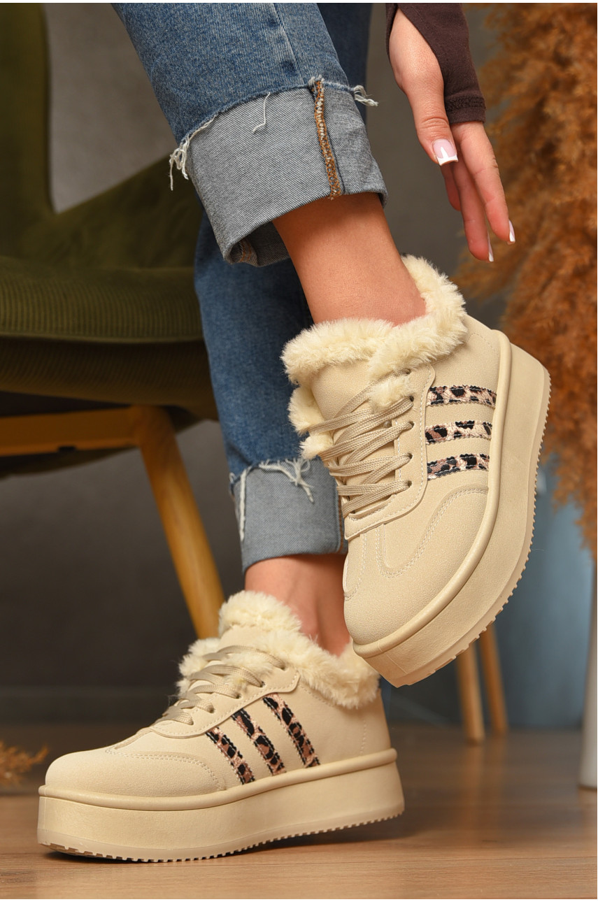 Кроссовки женские бежевого цвета на меху HY-37 207503