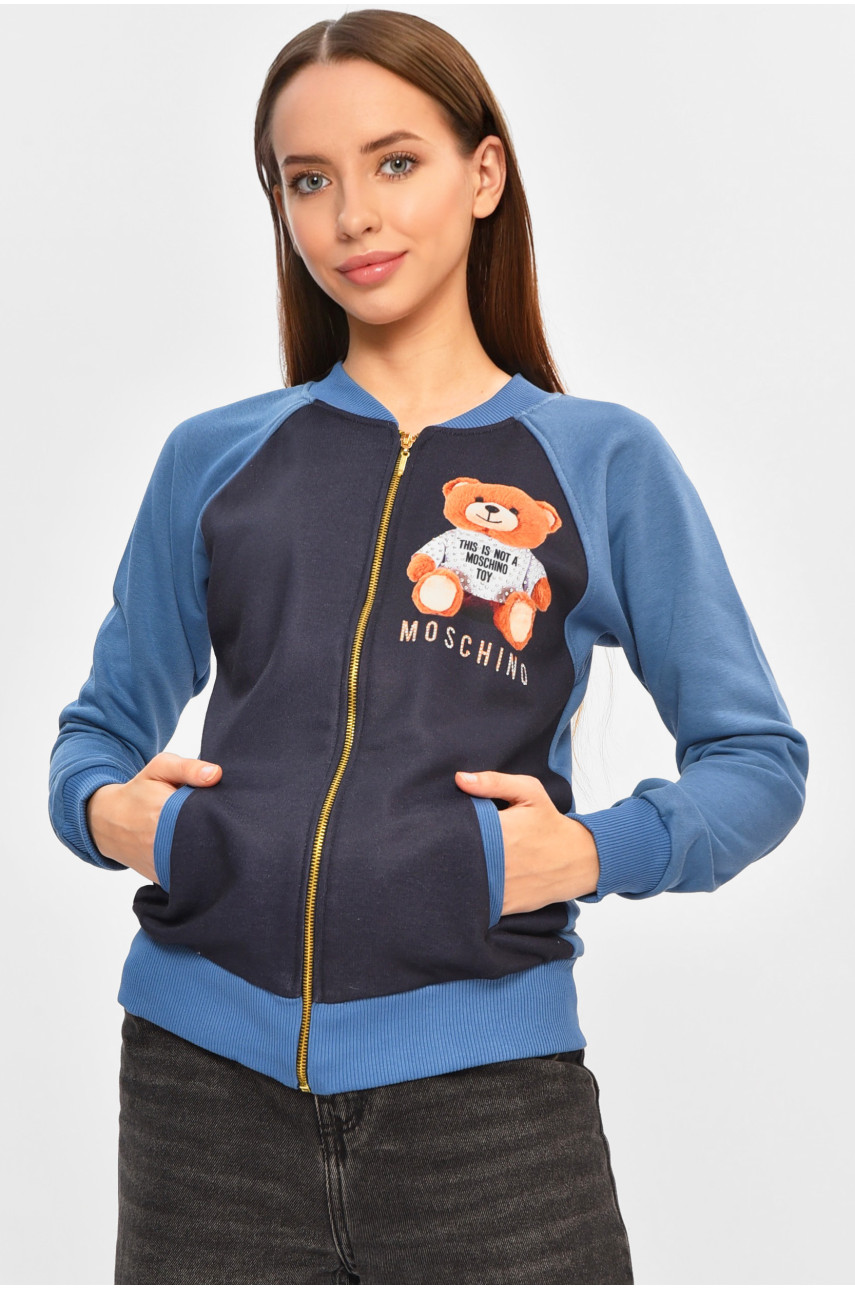 Кофта подростковая для девочки тёмно-синего цвета с принтом 207541