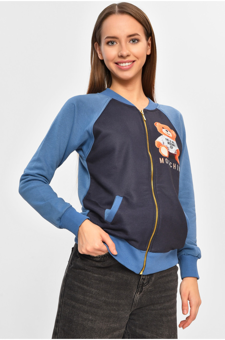 Кофта подростковая для девочки тёмно-синего цвета с принтом 207541