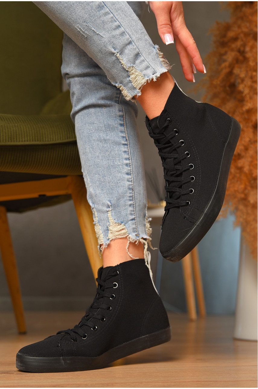 Кеды женские высокие черного цвета на шнуровке в16-55 207575