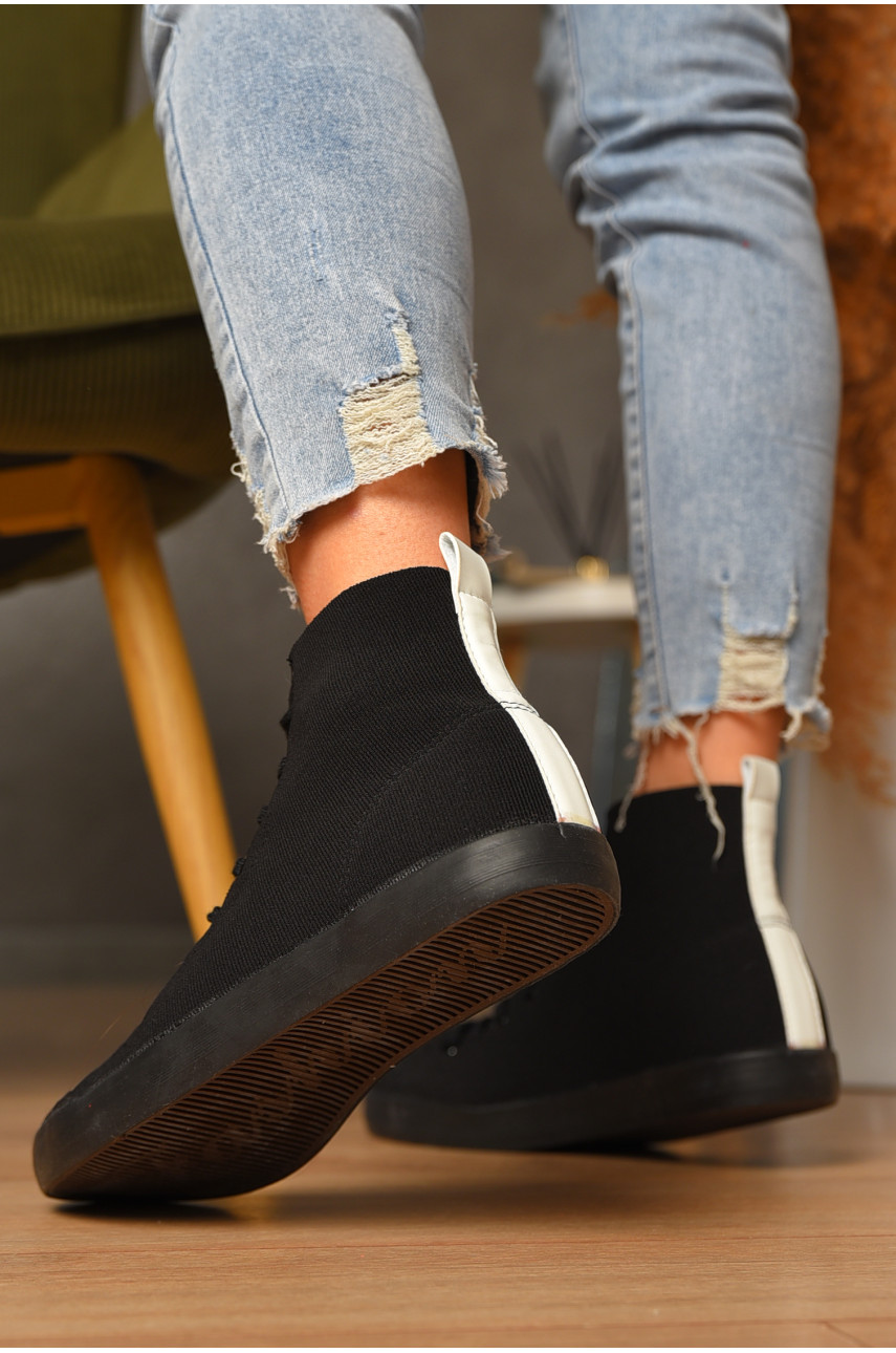 Кеды женские высокие черного цвета на шнуровке в16-55 207575