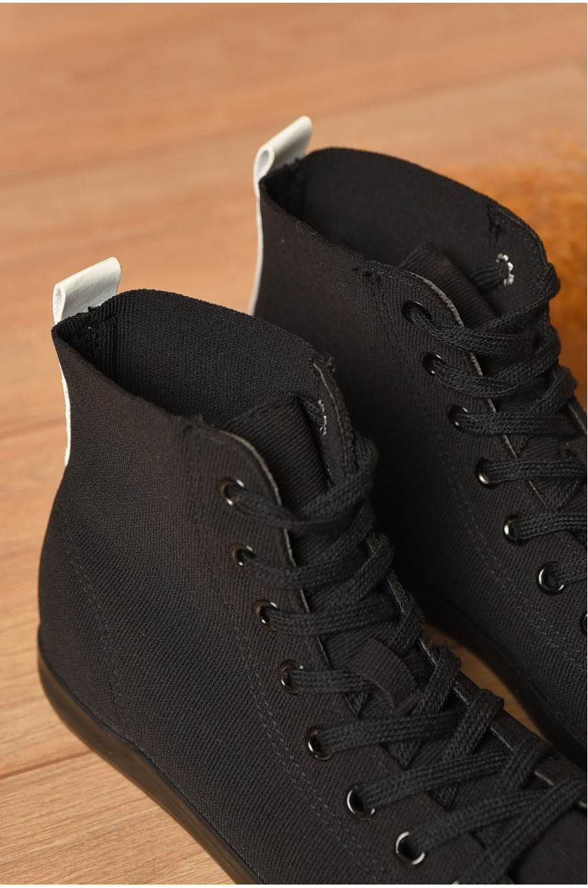 Кеды женские высокие черного цвета на шнуровке в16-55 207575