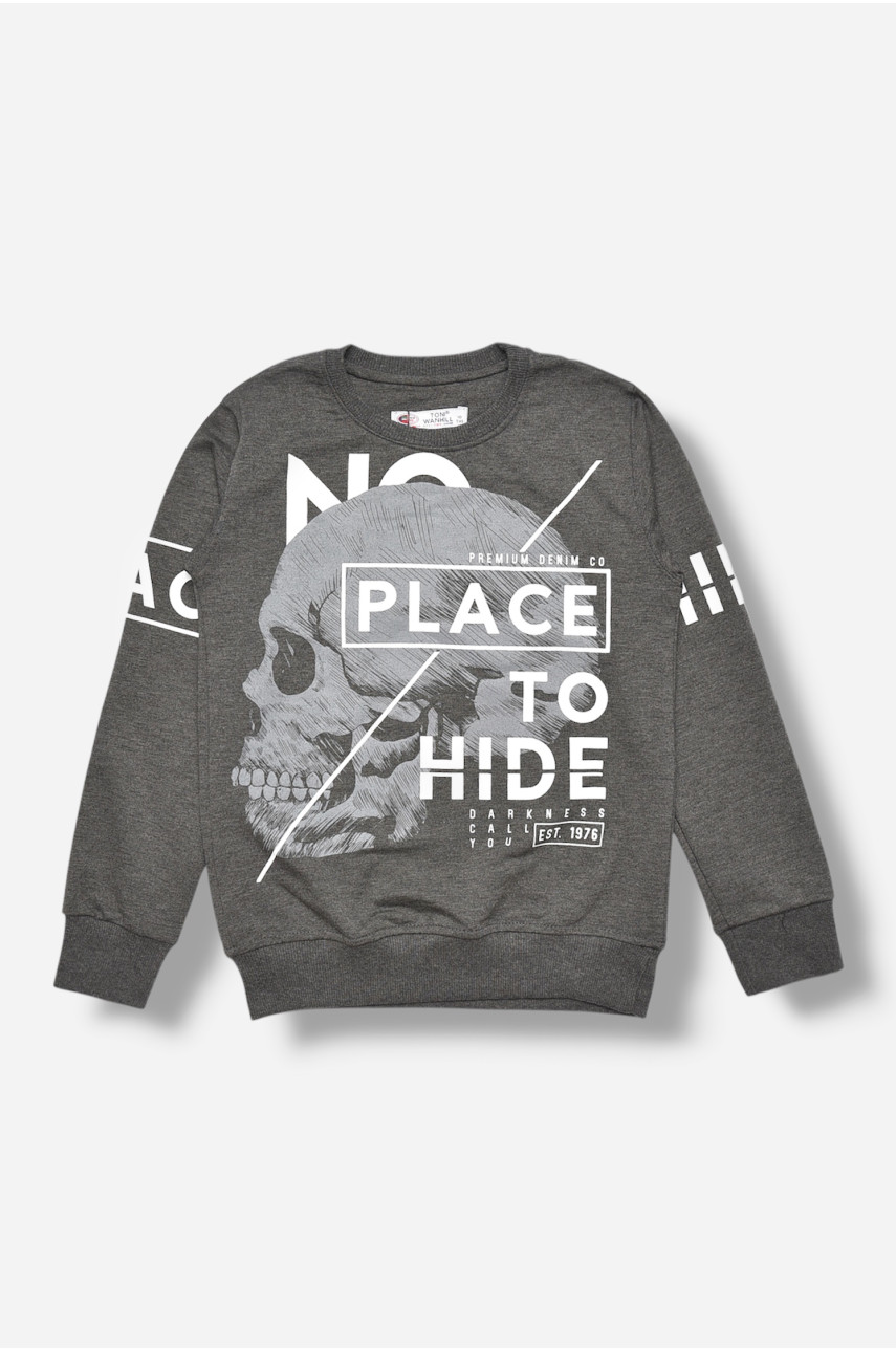 Кофта подростковая для мальчика серого цвета с принтом 1066 207578