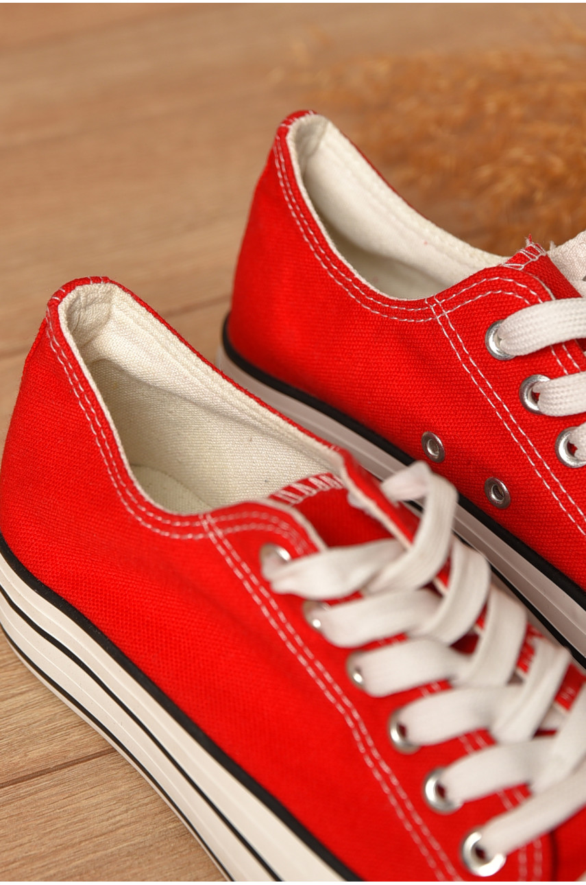 Кеди жіночі червоного кольору на шнурівці текстиль 01 асорти 207581