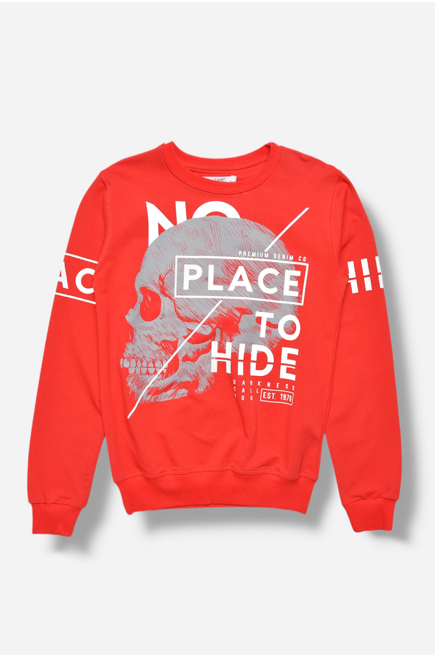 Кофта подростковая для мальчика красного цвета с принтом 1066 207582