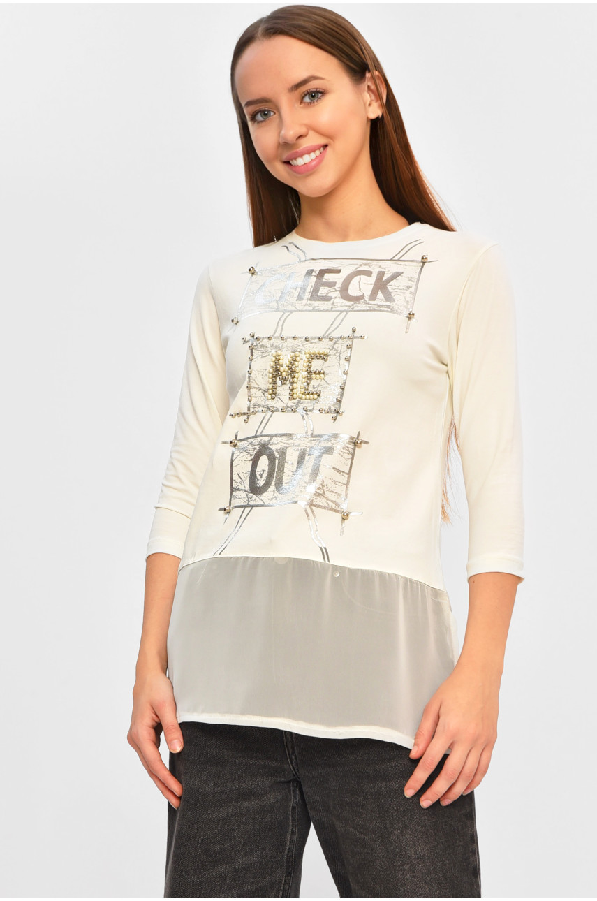 Кофта подростковая для девочки молочного цвета с принтом 207587