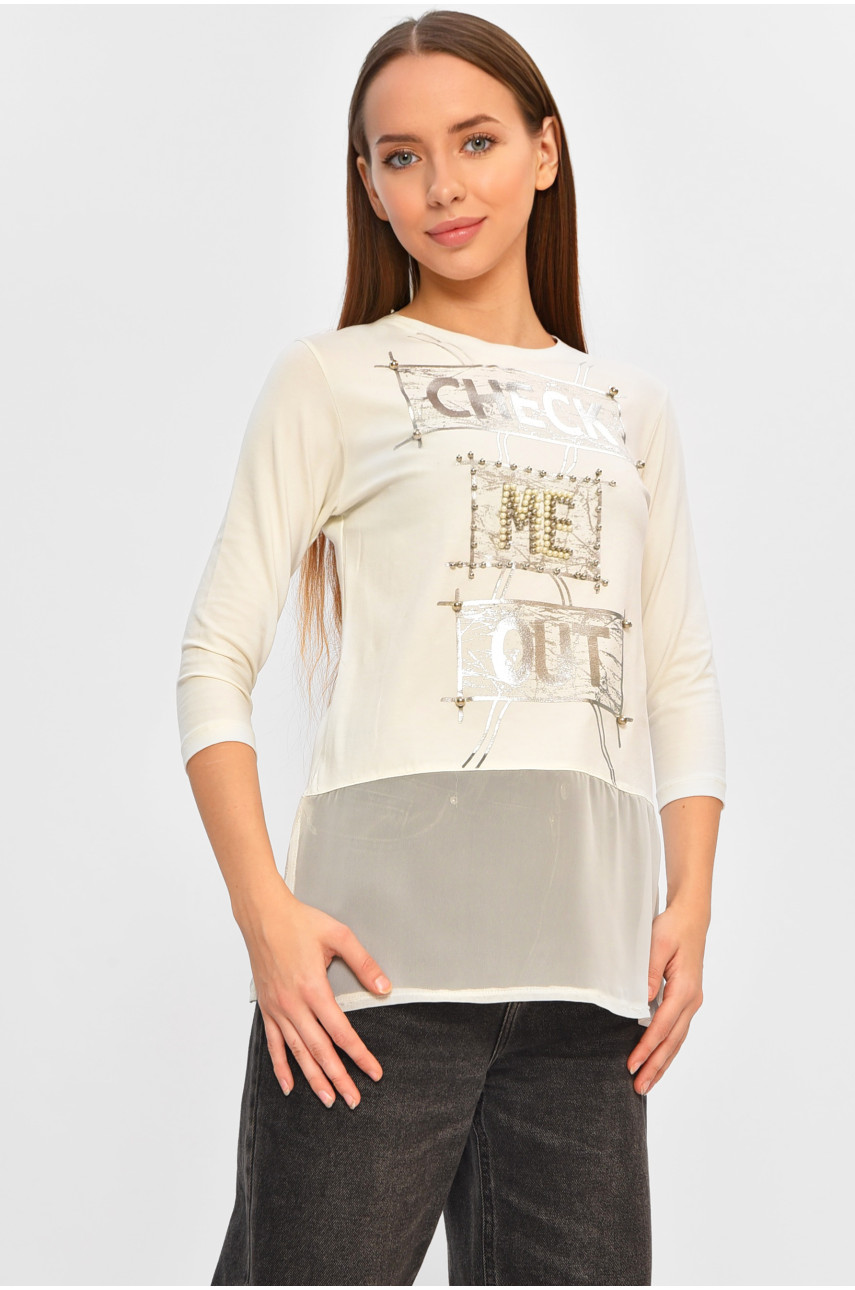 Кофта подростковая для девочки молочного цвета с принтом 207587