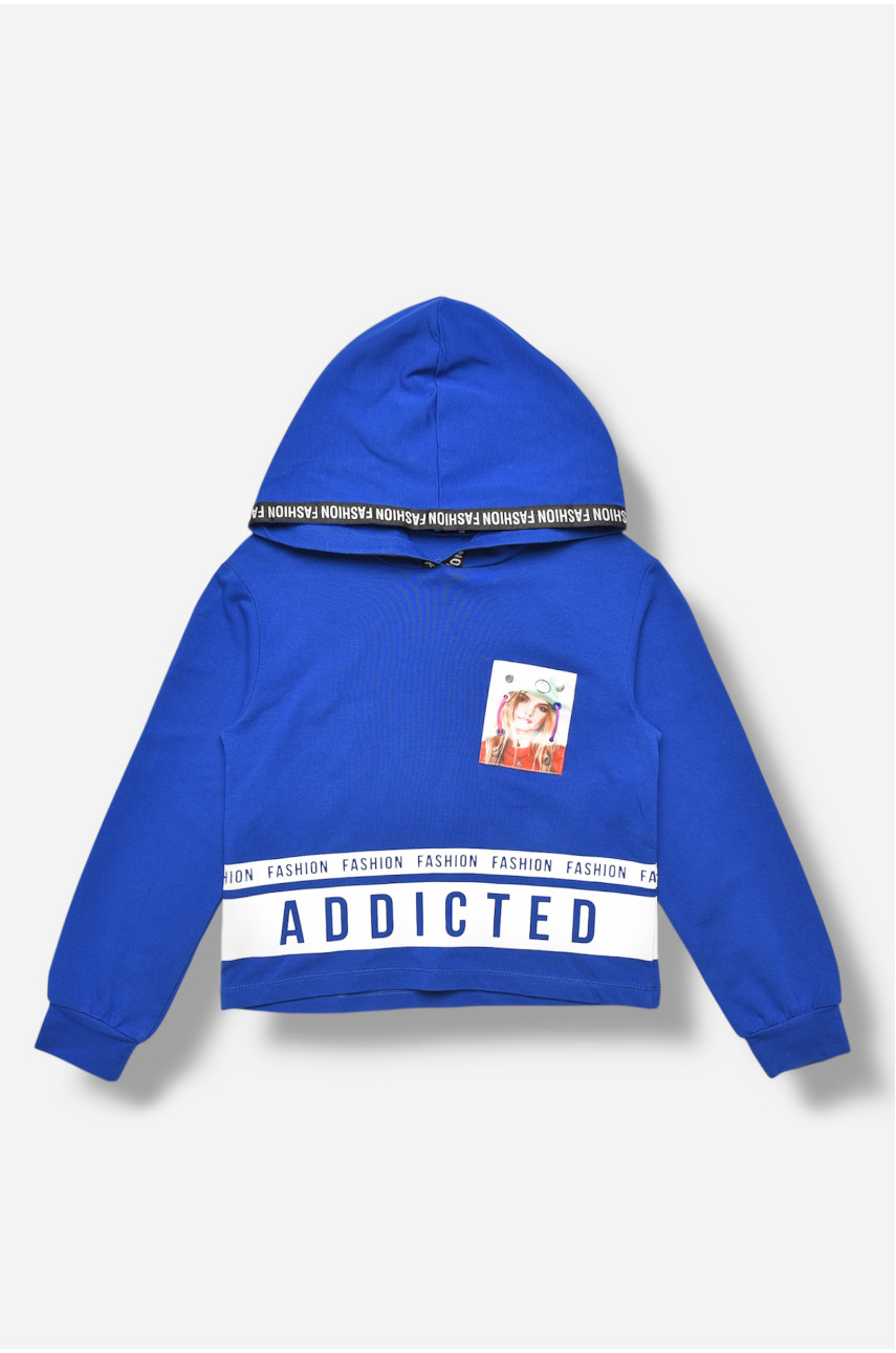 Кофта подростковая для девочки синего цвета с принтом 207593