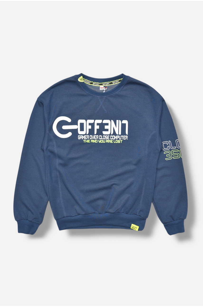 Кофта подростковая для мальчика тёмно-синего цвета с принтом 2638 207596