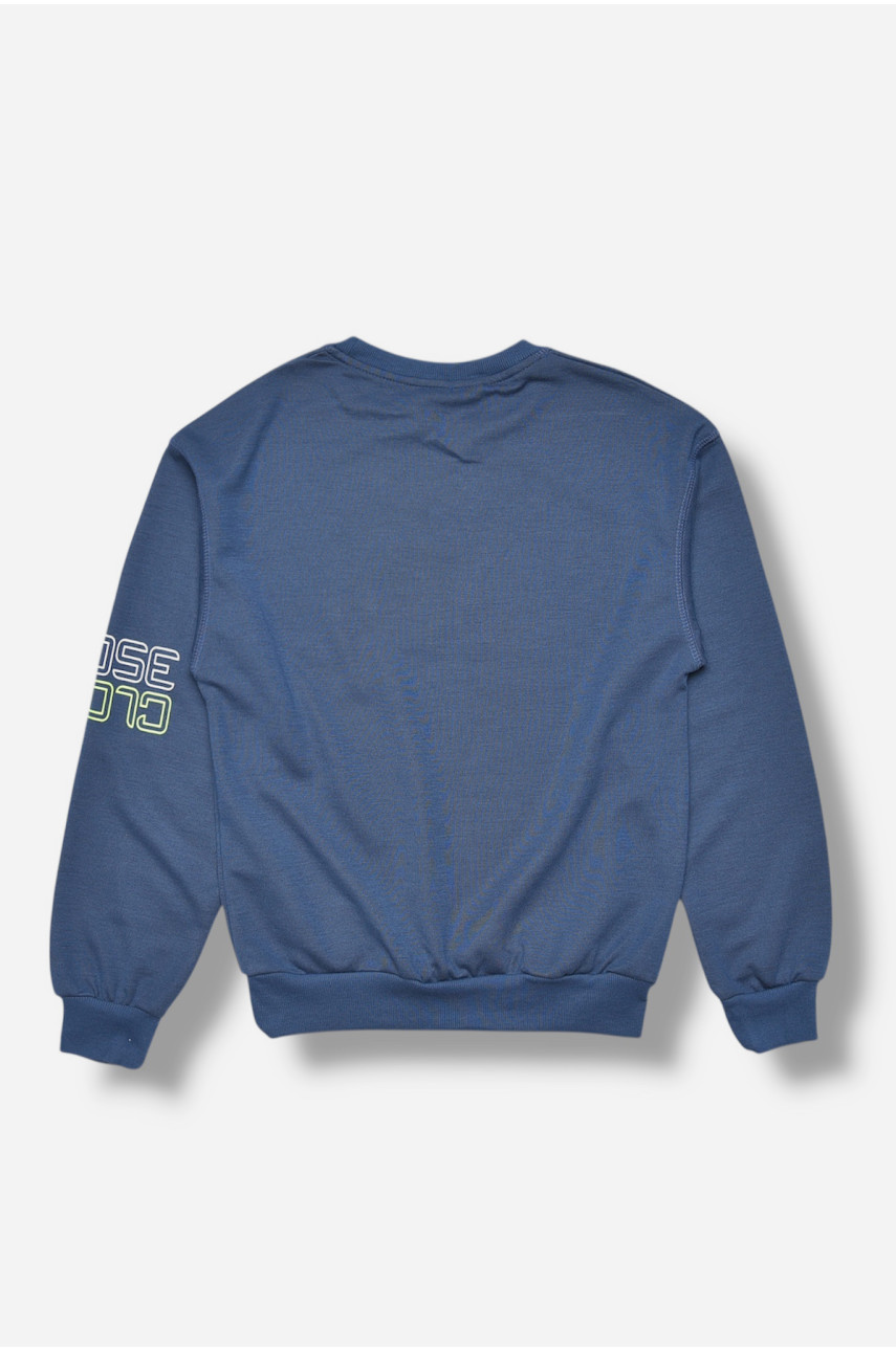 Кофта подростковая для мальчика тёмно-синего цвета с принтом 2638 207596