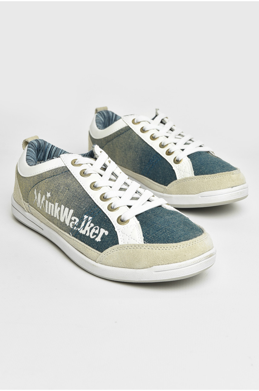 Кроссовки мужские бежево-синего цвета на шнуровке 137-1 207607