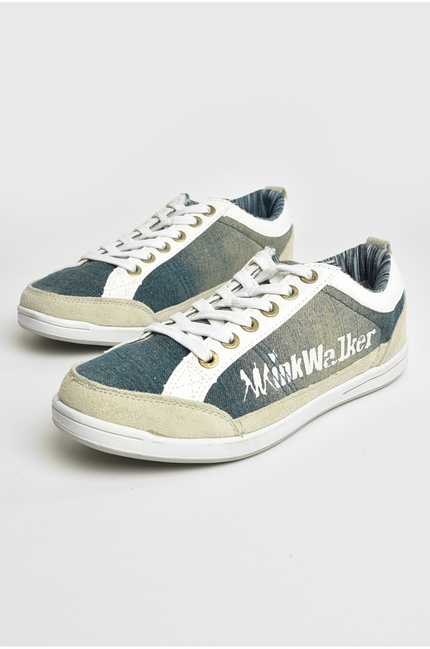 Кроссовки мужские бежево-синего цвета на шнуровке 137-1 207607