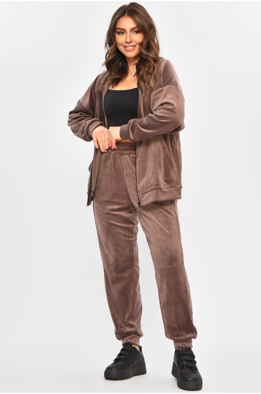 Спортивный костюм женский полубатальный шоколадного цвета 207611
